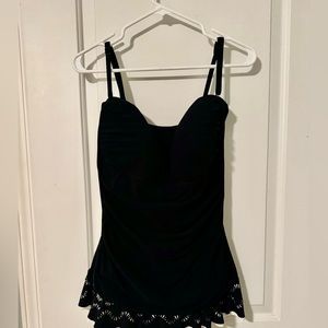 👙Black Swimsuit w/ Skirt - flattering French Maid One Piece